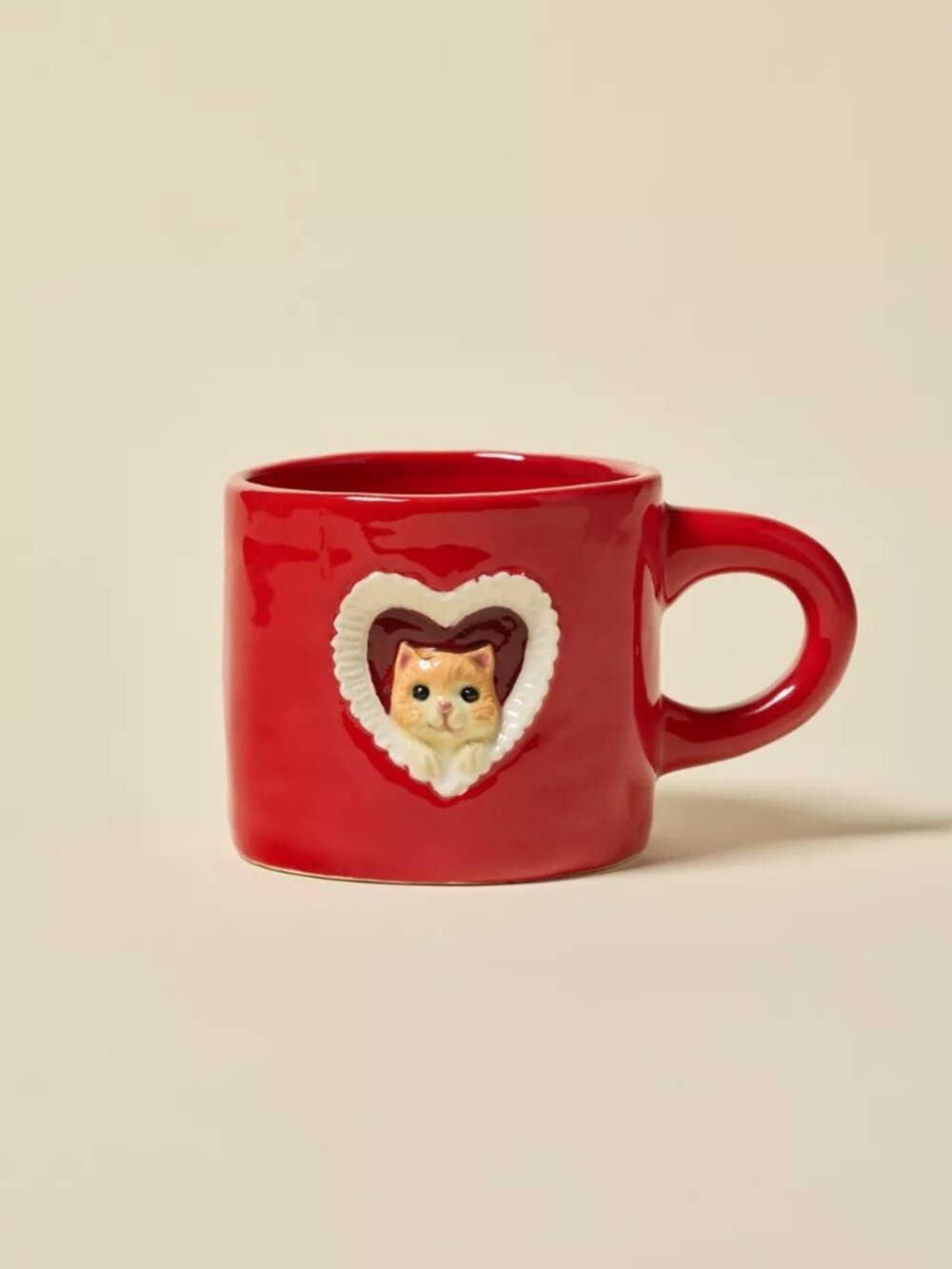 UO Kitty Cat Ceramic Peekaboo Mug in Red